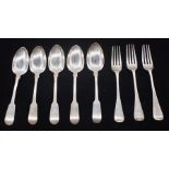 A collection of silver flatware to include; five fiddle pattern dessert spoons, all hallmarked