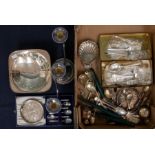 A collection of silver plated items including different flat wares, forks, spoons etc, with an