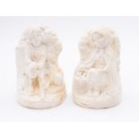 A pair of moulded chalk book ends, designed as a Lady and a Man. Approx. 12cm high. Further Details: