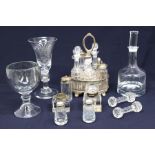 A small collection of glassware to include; a Dartington Crystal decanter with two glasses, three