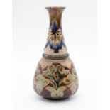 A Doulton Lambeth signed vase with green glaze design, marked 1884 to underneath. Approx. 17cm high.