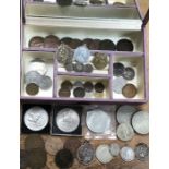 Small Collection of Coins in a jewellery box includes Silver Mounted Coins, Pre 47 & Medallic