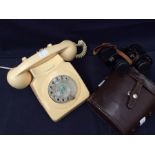 Ivory vintage telephone along with pair of mid 20th Century binoculars