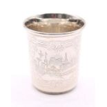 A 19th Century Russian 84 Standard silver tumbler cup, engraved with townscapes within strapwork