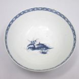 A Worcester blue and white bowl, painted in the Precipice pattern, depicting a bridge separating two