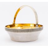 A Russian 916 silver and gilt caviar bowl, Greek Key pattern border, plain swing handle,