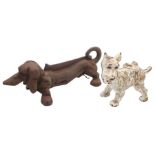 Scottie Dog cast iron early 20th Century boot pull, along with a dachshund boot scraper