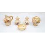 A collection of Royal Worcester Blush Ivory pieces to include; A pair of Locke & Co bird designed