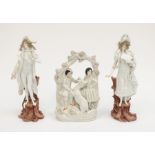 A pair of early 20th century German porcelain figures of a boy and girl size 26cm high. Along with a