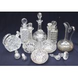 A small collection of 19th/20th century glass decanters, including globe shape, crystal, fluted cut,