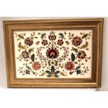 Zsolnay Pecs large floral enamel decorated tile, in frame