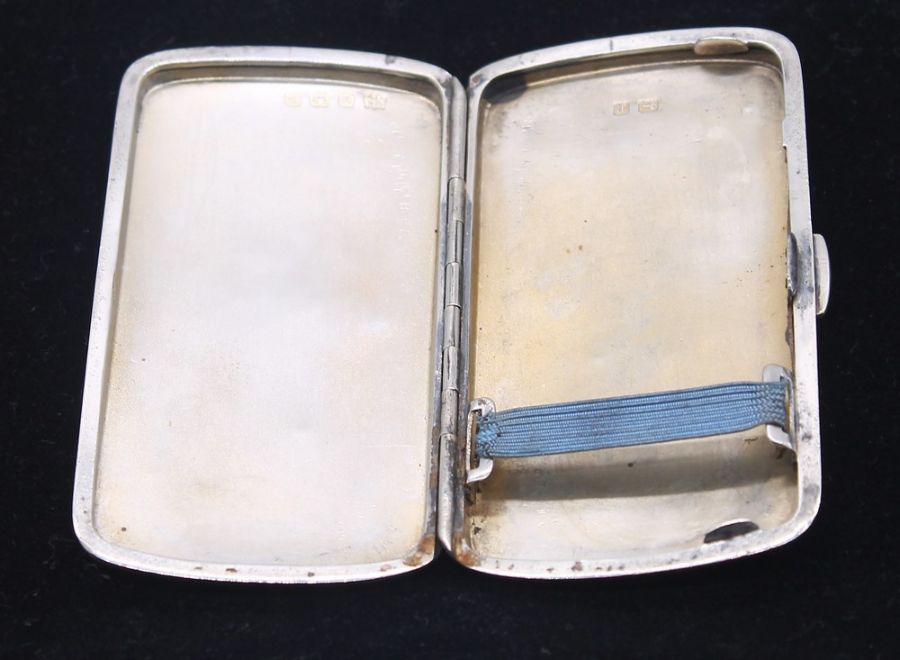 A George VI silver cigarette case, engine turned with stripped decoration, central circular - Image 3 of 4