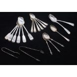 A collection of silver flatware to include; a set of six Victorian fiddle pattern tea spoons,