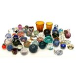 A large collection of mixed glass paperweights to include, millefiori, Edinburgh crystal, glass Owl,