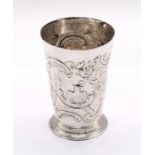 ******WITHDRAWN******* A George III silver tapering beaker, later chased with flowers, animals,