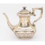 A Georgian style silver Batchelor's coffee pot, gadroon section, pagoda style finial, hallmarked