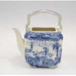 A mid-nineteenth century blue and white transfer-printed kettle, c. 1860. It is decorated with the