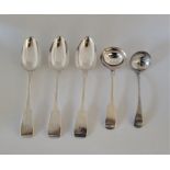 Three George IV Irish silver fiddle pattern tablespoons, by James Brady, Dublin 1828 and 1829,