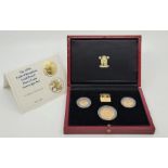 An Elizabeth II UK 1995 three-coin gold proof sovereign set, comprising two-pound (or double