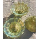 A set of three 19th cent Vaseline glass epergne centre piece bowls