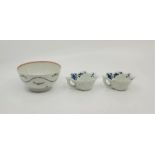 A pair of 18th century English pottery blue and white cups, probably  Worcester, length 8.7cm,
