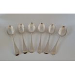 A matched set of six old English pattern silver dessert spoons, three by Chawner & Co, London