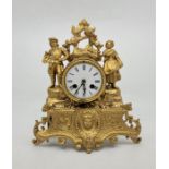 A 19th century style French gilt metal mantle clock, bell strike, having white enamel Roman