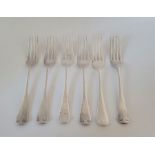 A set of six silver Hanoverian pattern dessert forks, by Barker Brothers Silver Ltd, Birmingham