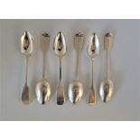 A matched set of six William IV and Victoria silver fiddle pattern teaspoons. (146.7g). (6)