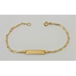 An Italian 18ct. gold child's identity bracelet, length 15.5cm. (2.4g)