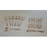 **WITHDRAWN**A set of six silver coffee spoons, by H Hunt, Sheffield 1948, together with a