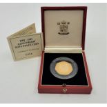An Elizabeth II 1992-1993 gold proof fifty pence coin, rev. conference table from above by Mary