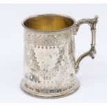 A Victorian silver Christening mug, bright-cut floral swag decoration within flower and foliage