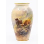 A Royal Worcester shape no: G 461 vase decorated with Highland Cattle, signed by Harry Stinton,