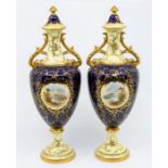 A pair of early 20th Century Coalport two handles vases and covers, shape no: 7586, cobalt blue