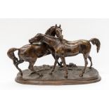 after Pierre Jules Mene (1810-1879) L'Accolade (Stallion and Mare)  bronze, signed, the base