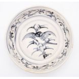 An Hoi An wreck blue and white dish, Annam, Vietnam, mid to late 15th Century painted with a bird