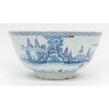 An English 18th Century blue and white delft documentary small punch bowl, inscribed "Jon