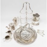 A collection of silver plated items to include; an EPNS footed and handled dish, a silver plated tea