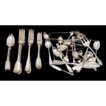 A collection of 19th Century silver flatware, the majority fiddle pattern to include table and