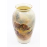 A Royal Worcester shape no: G 461 vase decorated with Highland Cattle, signed by Harry Stinton,