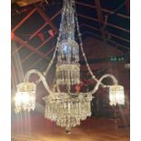 A large 20th Century possibly Belgian cut three branch glass chandelier, approx 58cm high