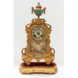 Swinden and Sons Paris 8 day French mantel clock and matching garnitures. 3" blue porcelain dial