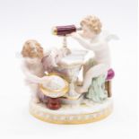 A Meissen figure of Astronomy modelled on two cherubs, one looking through a telescope and the other