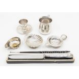 A collection of silver & plate to include: a George III silver toddy ladle inset with coin, the