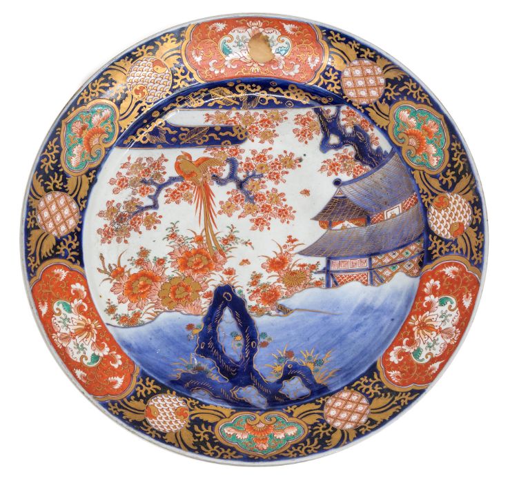 A late 19th Century Japanese Imari large charger, circa 1890, painted with exotic bird in branch - Image 5 of 8