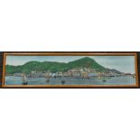A view of Hong Kong Harbour, printed silk, circa 1910, 19cm x 80cm  Provenance: collected by