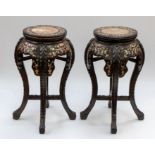 A pair of early 20th Century Chinese inlaid ebony side tables, 57cm high (2)