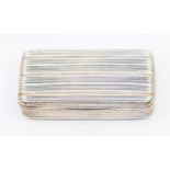 A George III silver rectangular snuff box, reeded body, gilt interior, hallmarked on flange by WP/BS