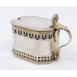 A George V silver Neo-Classical style rectangular with canted corners mustard pot and cover,